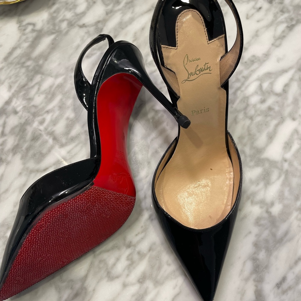 christian louboutin sling backs - black patent leather